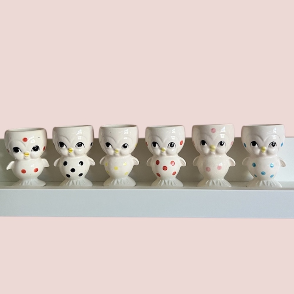 Purolator Shipping! Vintage Polka Dot Lefton Chick Egg Cups